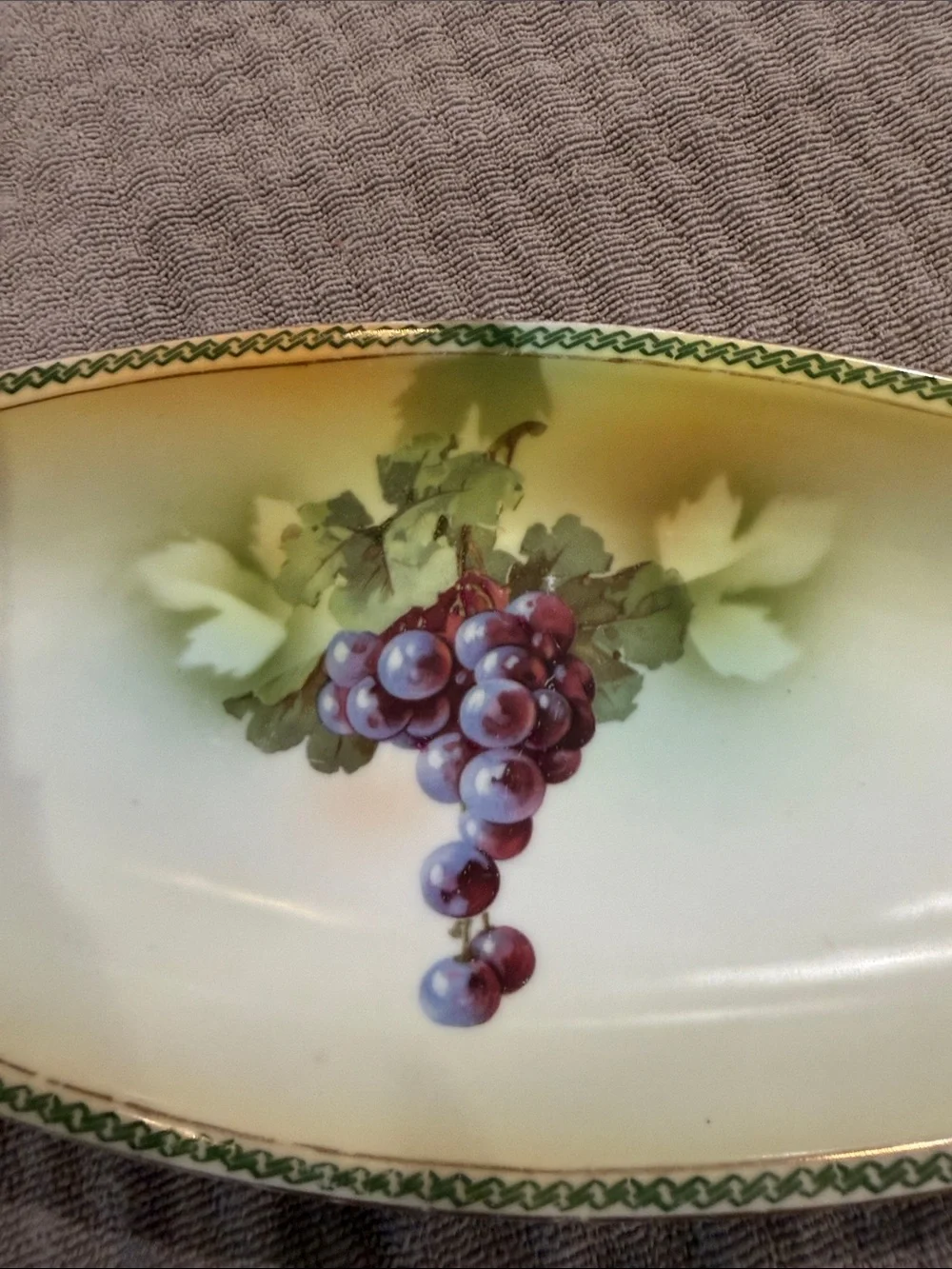 Antique Three Crown China Porcelain Relish Dish featuring a hand-paint Grapes